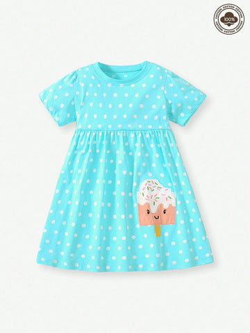 Summer Cartoon Printed Short Sleeve Princess Dress For Young Girls' Children