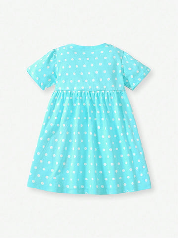 Summer Cartoon Printed Short Sleeve Princess Dress For Young Girls' Children