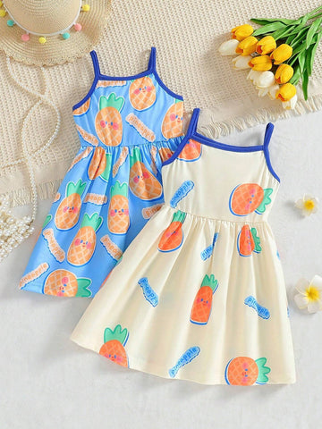 Summer Casual And Cute 2-Piece Cami Dress For Toddler Girls