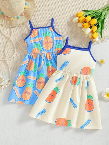 Summer Casual And Cute 2-Piece Cami Dress For Toddler Girls