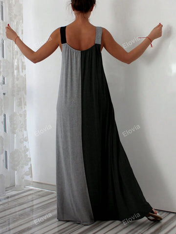 Summer Casual Color Block Loose Sleeveless Dress