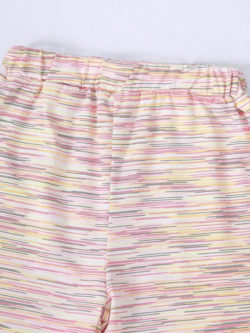 Summer Casual Fashion Girls' Printed Short Sleeve T-Shirt And Pink Shorts Set