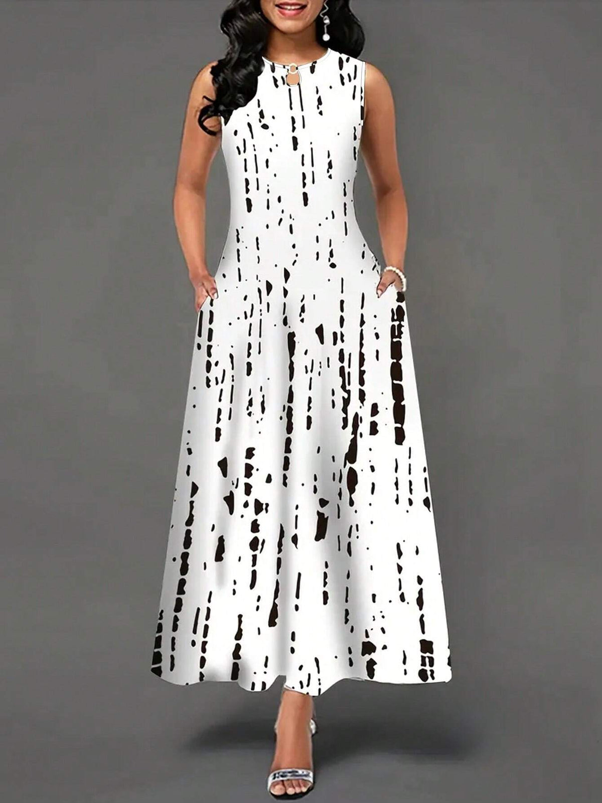 Summer Casual Sleeveless Printed A-Line Dress With Elastic Waist