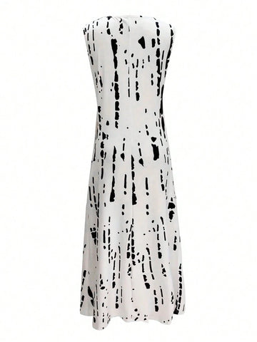 Summer Casual Sleeveless Printed A-Line Dress With Elastic Waist