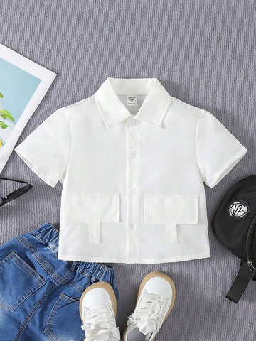 Summer Change-Of-Season Young Girls' White Short-Sleeved Casual Shirt For Summer