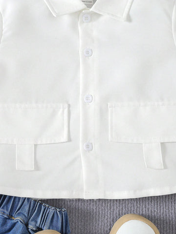 Summer Change-Of-Season Young Girls' White Short-Sleeved Casual Shirt For Summer