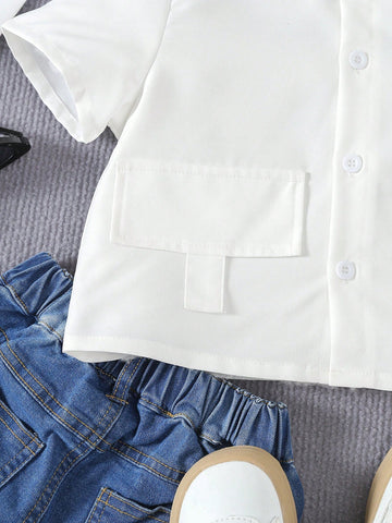 Summer Change-Of-Season Young Girls' White Short-Sleeved Casual Shirt For Summer