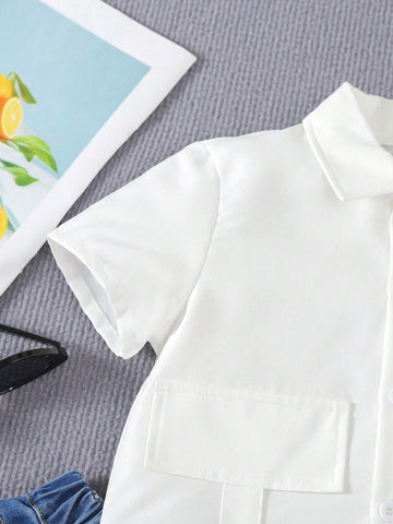 Summer Change-Of-Season Young Girls' White Short-Sleeved Casual Shirt For Summer