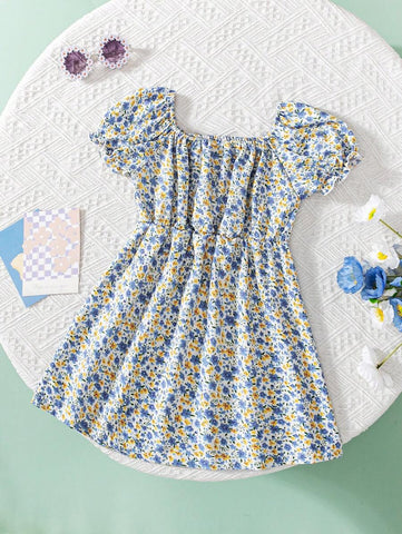 Summer Countryside Ditsy Floral Dress, Cute Princess Dress For Baby Girl