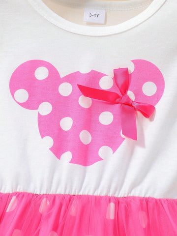 Summer Cute And Stylish Toddler Girls' Butterfly Polka Dots Net Yarn Dress With Short Sleeves