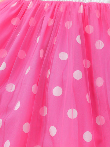 Summer Cute And Stylish Toddler Girls' Butterfly Polka Dots Net Yarn Dress With Short Sleeves