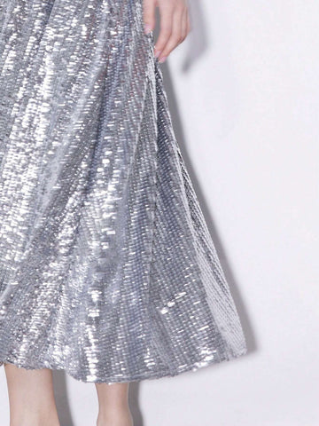 Summer Dress With Glitter Trim, Pleated, High Waisted Adjustable Straps