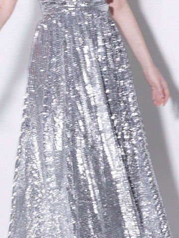 Summer Dress With Glitter Trim, Pleated, High Waisted Adjustable Straps