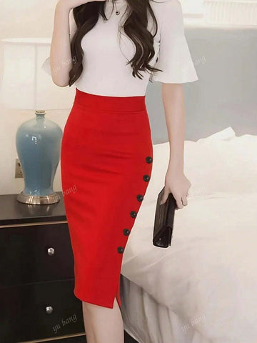 Summer Elegant Waist Band High Waisted Pencil Skirt