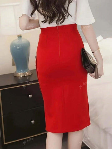 Summer Elegant Waist Band High Waisted Pencil Skirt