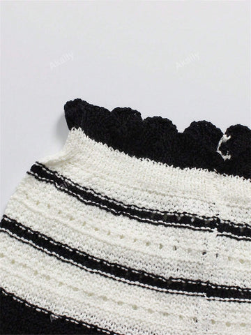 Summer Fashion Women's Sexy Striped Bikini Casual Vest Halter Beach Boho Style Color Contrast Short Suit