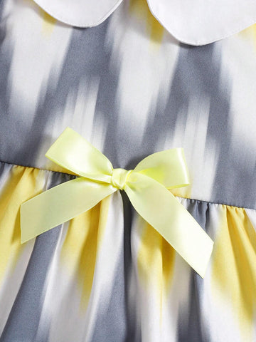 Summer Fashionable Digital Print Patchwork White Doll Collar Cute Girls' Dress