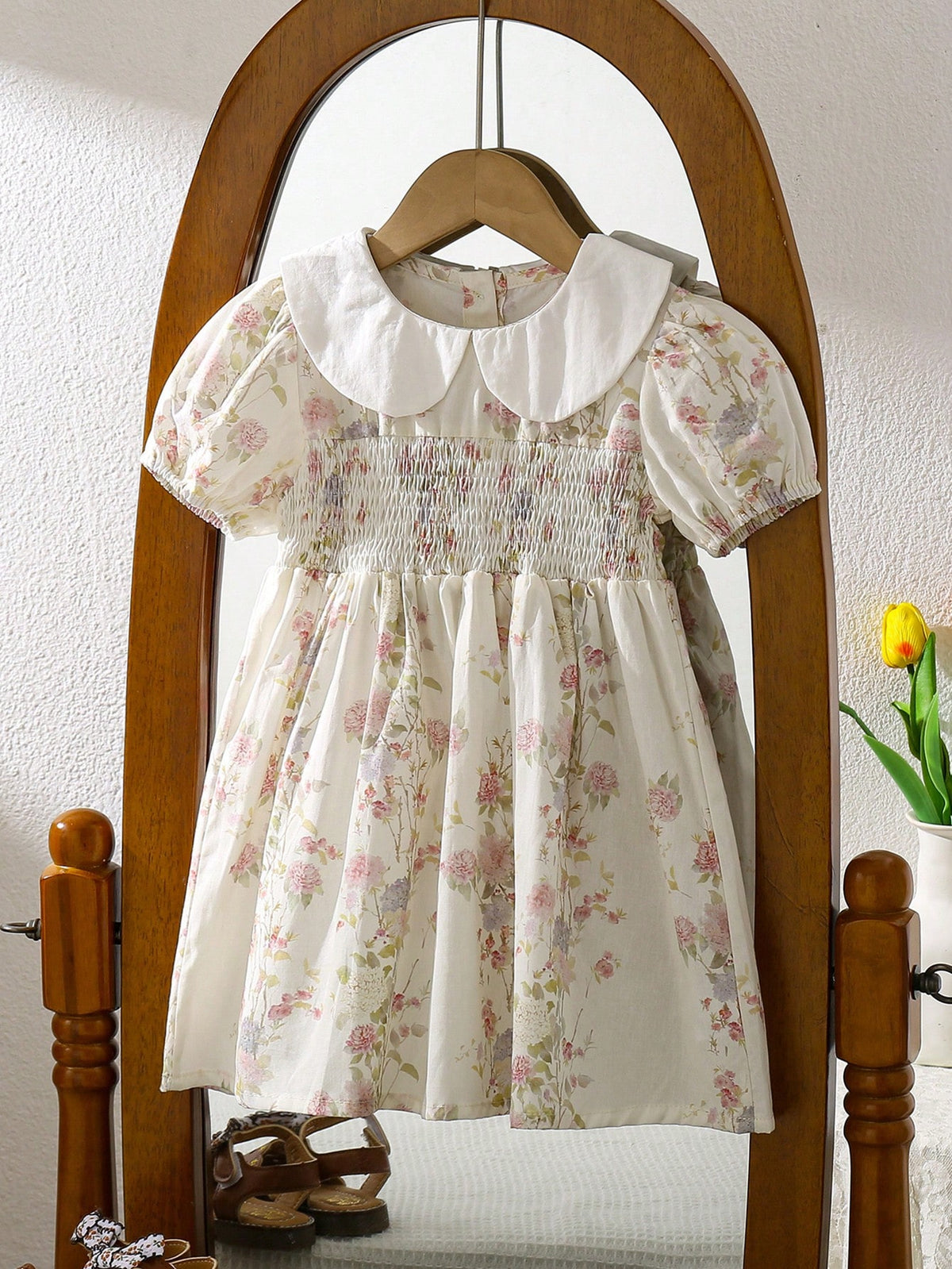 Summer Floral Girls Dress With Ruffle Short Sleeve, Princess Style