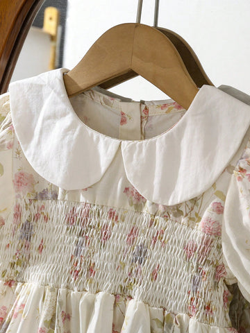 Summer Floral Girls Dress With Ruffle Short Sleeve, Princess Style