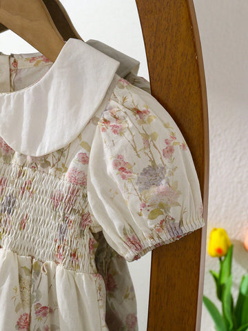 Summer Floral Girls Dress With Ruffle Short Sleeve, Princess Style