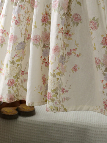 Summer Floral Girls Dress With Ruffle Short Sleeve, Princess Style