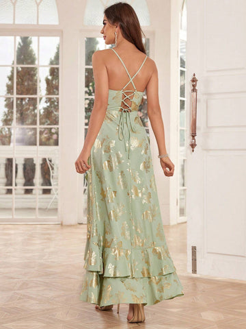 Summer Full Print Tiered Layered Strap Formal Evening Dress For Women