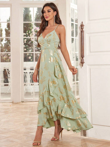 Summer Full Print Tiered Layered Strap Formal Evening Dress For Women