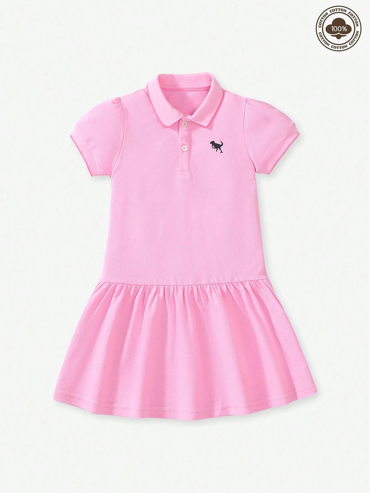Summer Girl Short Sleeve Cotton Dress With Transfer Printing Pattern For Children
