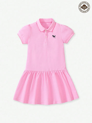 Summer Girl Short Sleeve Cotton Dress With Transfer Printing Pattern For Children