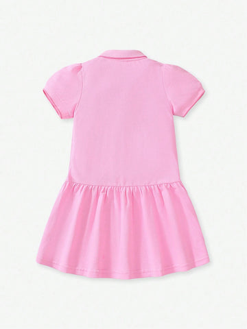 Summer Girl Short Sleeve Cotton Dress With Transfer Printing Pattern For Children