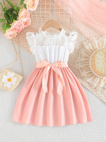 Summer Girls' Cap Sleeve High Collar Lady Dress