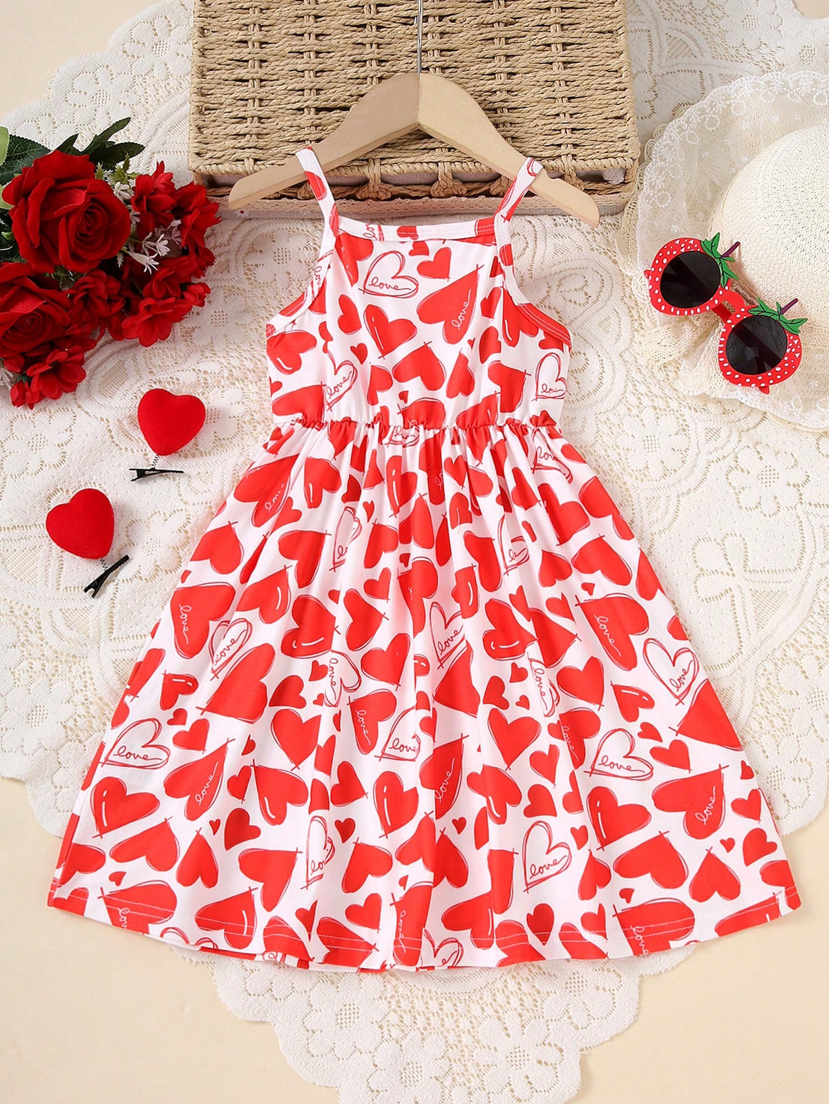 Summer Girls Casual & Comfortable Heart Print Sleeveless Dress