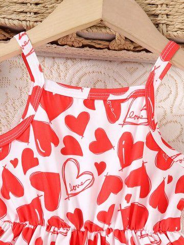 Summer Girls Casual & Comfortable Heart Print Sleeveless Dress