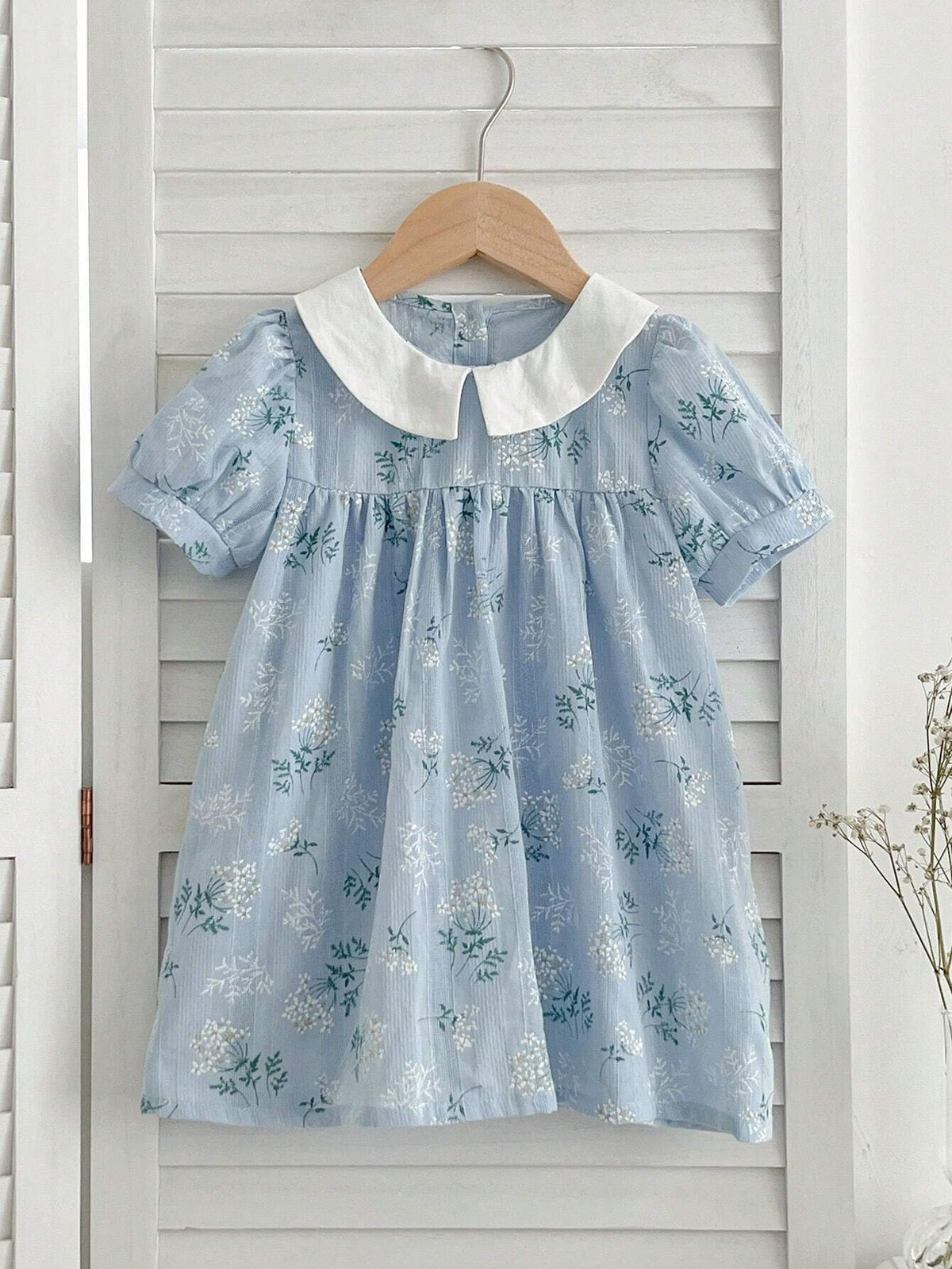 Summer Girls Doll Collar Short Sleeve Floral Dress