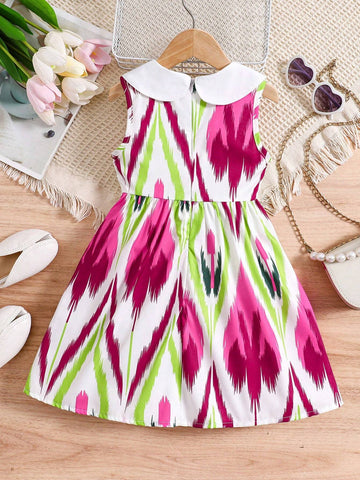 Summer Girls" Fashionable Digital Printed White Babydoll Collar Cute Dress With Patchwork