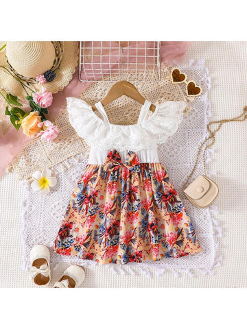 Summer Girls\" Lace Floral Elegant Style Sundress With Spaghetti Straps