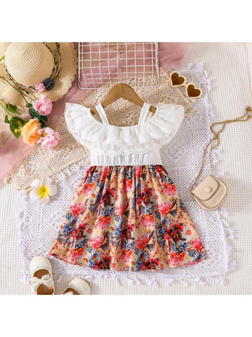 Summer Girls\" Lace Floral Elegant Style Sundress With Spaghetti Straps