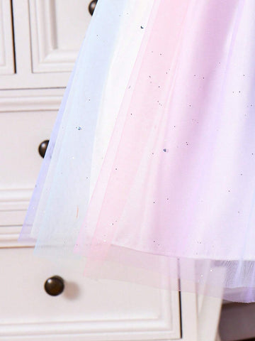 Summer Girls Ombre Red Mesh Ruched Spaghetti Strap Princess Dress