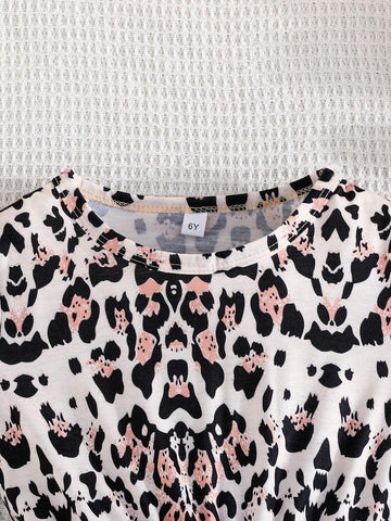 Summer Girls' Short Sleeve Digital Printed Dress Casual Set