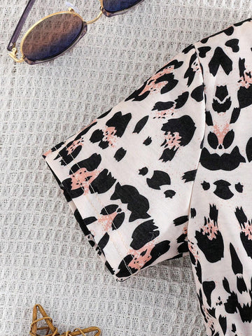 Summer Girls' Short Sleeve Digital Printed Dress Casual Set