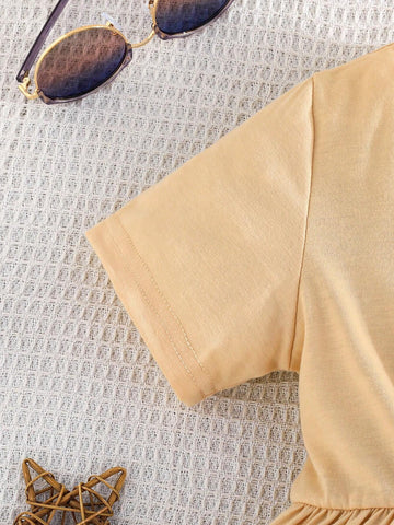 Summer Girls' Short Sleeve Digital Printed Dress Casual Set