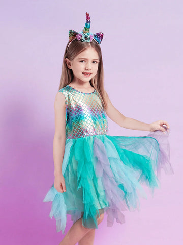 Summer Girls Sleeveless Dresses Tulle Irregular Pacthwork Toddler Princess Tutu Dress Young Girl Vacation Clothing Children Casual Wear