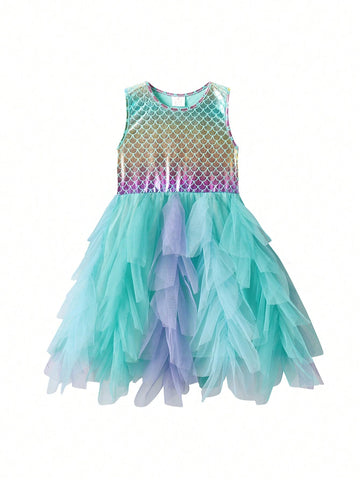 Summer Girls Sleeveless Dresses Tulle Irregular Pacthwork Toddler Princess Tutu Dress Young Girl Vacation Clothing Children Casual Wear