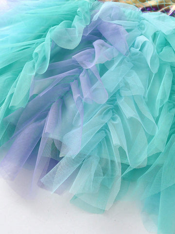 Summer Girls Sleeveless Dresses Tulle Irregular Pacthwork Toddler Princess Tutu Dress Young Girl Vacation Clothing Children Casual Wear