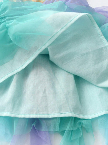 Summer Girls Sleeveless Dresses Tulle Irregular Pacthwork Toddler Princess Tutu Dress Young Girl Vacation Clothing Children Casual Wear