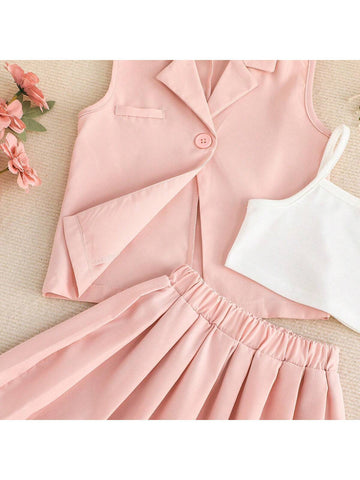 Summer Girls Solid Color Camisole Top + Solid Color Skirt Set
