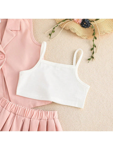 Summer Girls Solid Color Camisole Top + Solid Color Skirt Set