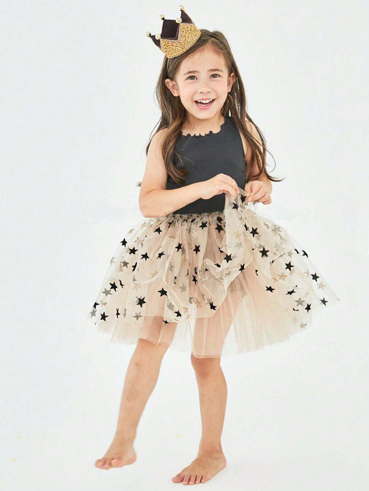 Summer New Arrival Sleeveless Princess Dress For Little Girls, With Star Sequins Decorated Fluffy Skirt
