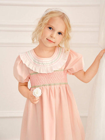 Summer New Arrival Young Girls' Sweet Embroidered Princess Dress With Decorative Ruffle Edge