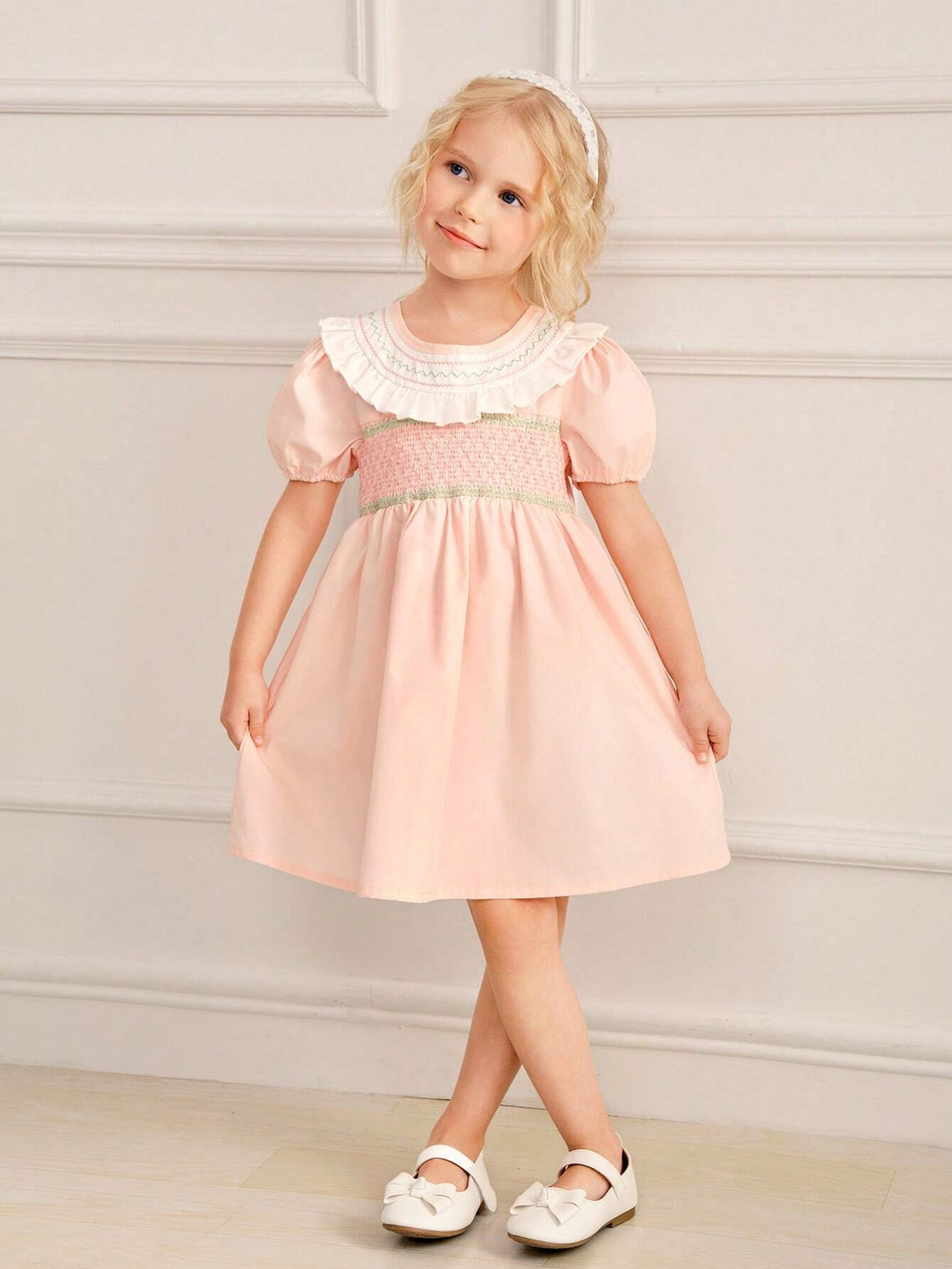 Summer Simple And Sweet Pink Pleated Flutter Sleeve Dress For Little Girls
